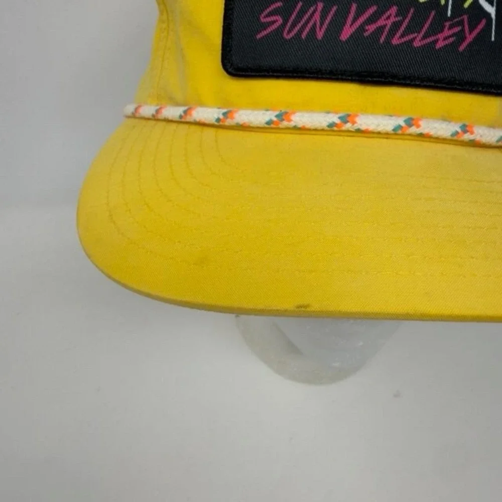 Vintage Sun Valley Idaho Ski Resort Rope Hat Yellow Snapback Trucker Cap 80s 90s